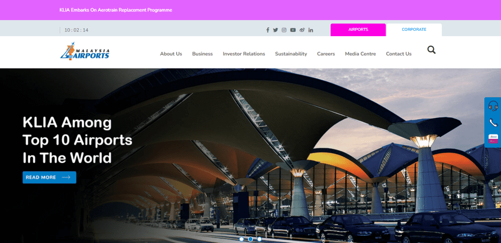 Malaysia Airports website screenshot